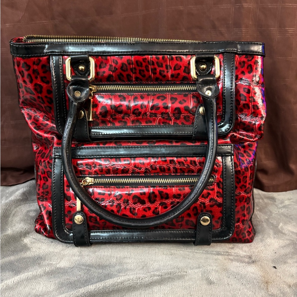 Gigi Hill Quilted Red Leopard Tote Satchel | Very Good Condition